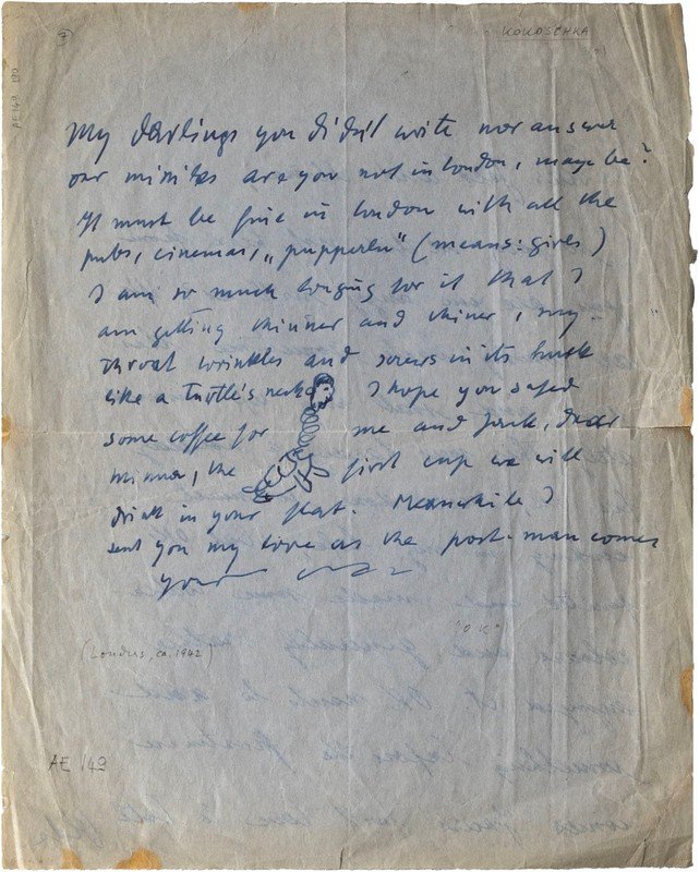 Kokoschka Oskar (1886 - 1980) - Lettera di due facciate, di cui una scritta e firmata dalla moglie Olda e una scritta e firmata dall'artista