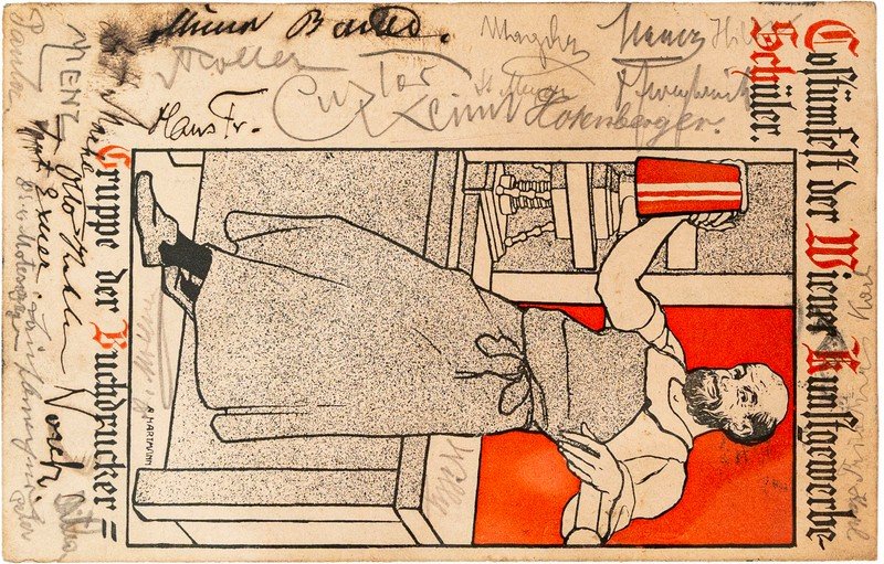 Gustav Klimt - Cartolina indirizzata al dottor Otto Conrad con la firma autografa del grande artista austriaco sul lato lungo di sinistra