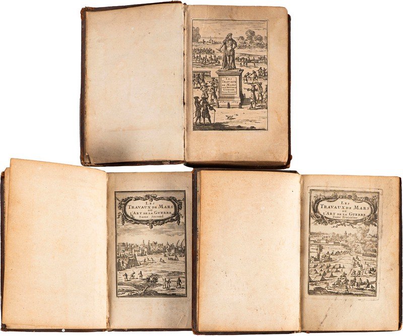 Allain Manesson Mallet - Les traveaux de Mars, ou l'art de la guerre divise' en trois parties... lettera dedicatoria al re