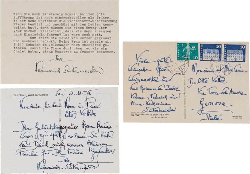 Heinrich Sutermeister, compositore - Lotto di tre cartoline con firma autografa