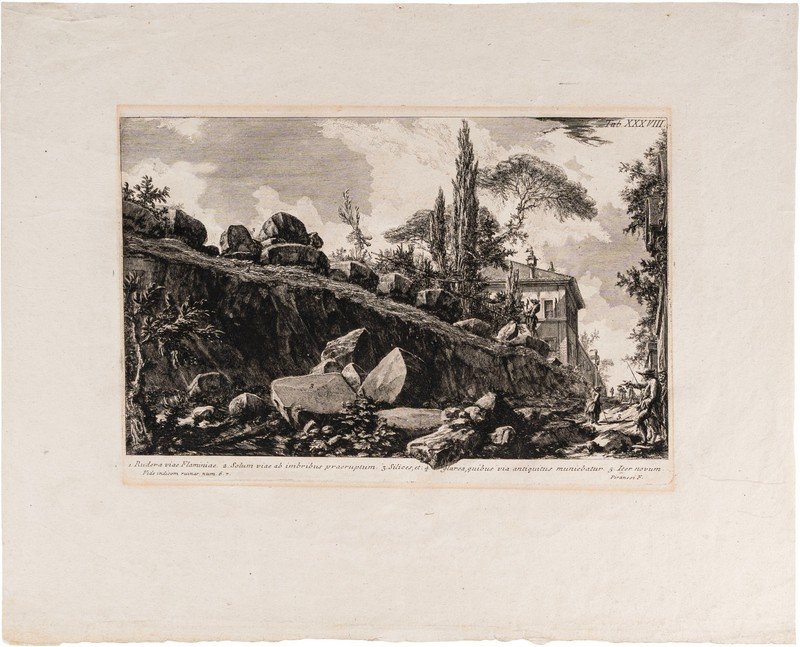 Giovanni Battista Piranesi (Mogliano Veneto (?), 1720 - Roma 1778) - "Rudera viae Flaminiae" dalla serie "Campus Martius Antiquae Urbis"