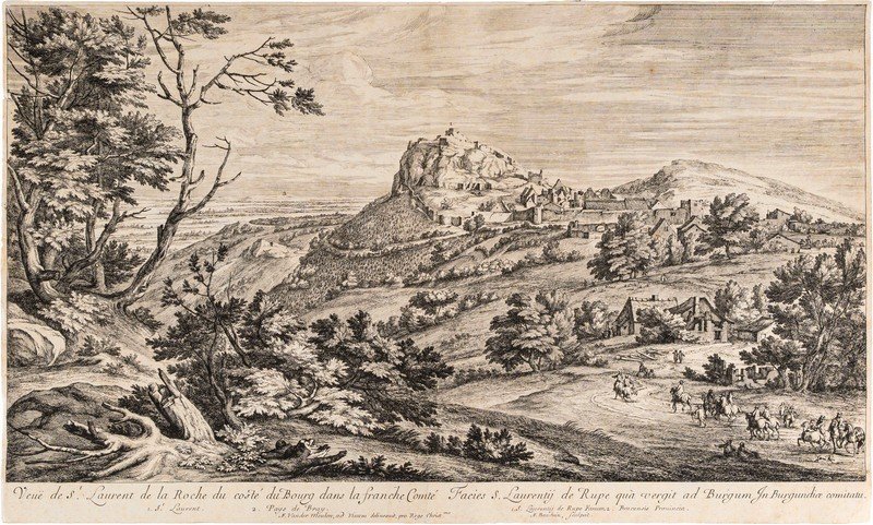 Adriaen Frans Boudewyns (Bruxelles, 1644 - ivi, 1711) da Adam François van der Meulen (Bruxelles, 1632 - Parigi, 1690) - Veduta di Saint Laurent de la Roche
