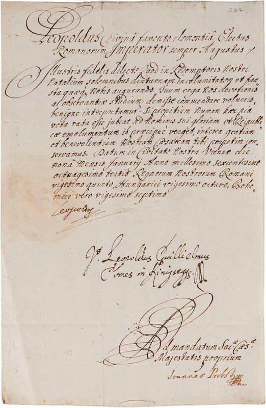 Leopoldo d'Asburgo, imperatore - Missiva scritta da altra mano e firmata di pugno dall'imperatore