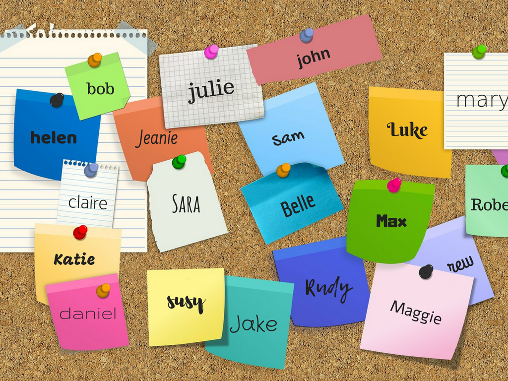 Bacheca con post-it e nomi di persone