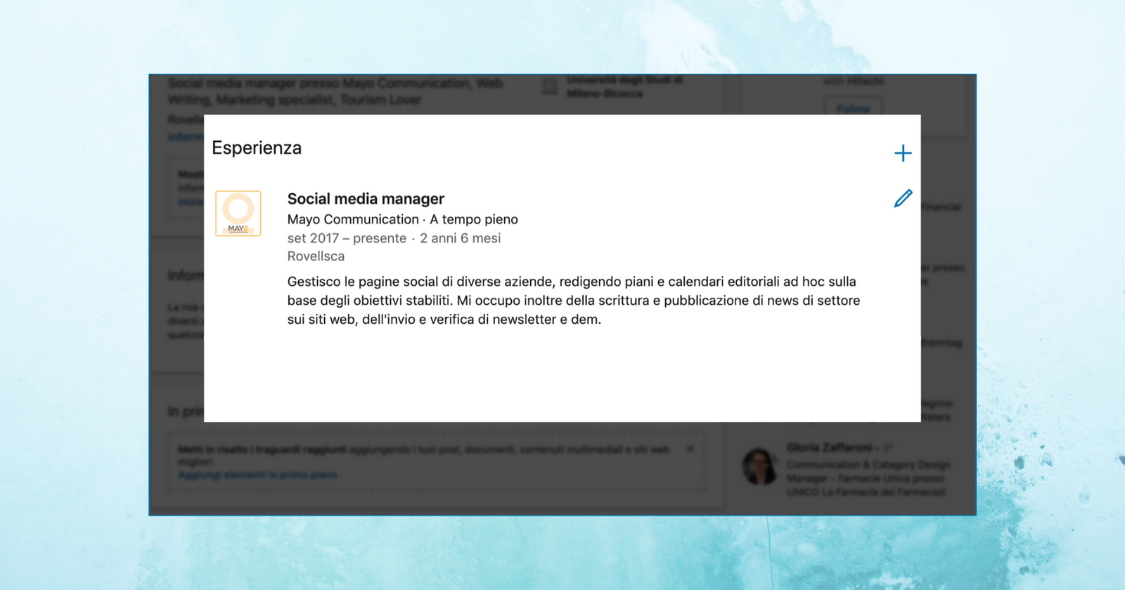 Schermata di un box esperienze di LinkedIn compilato nel dettaglio