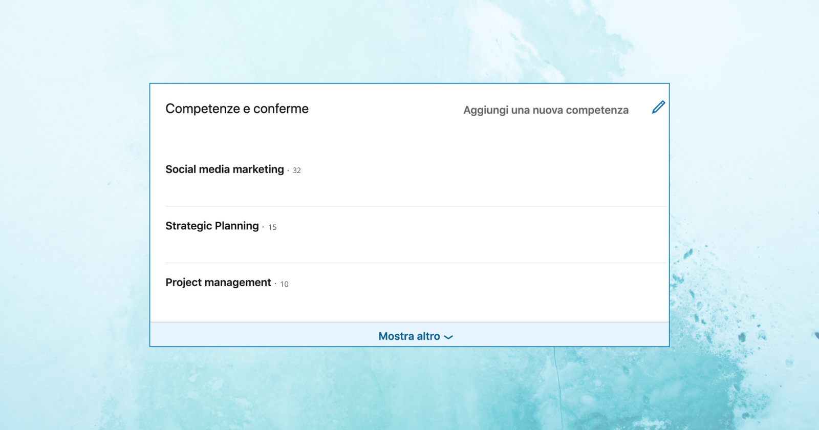 Schermata di inserimento Skill di LinkedIn